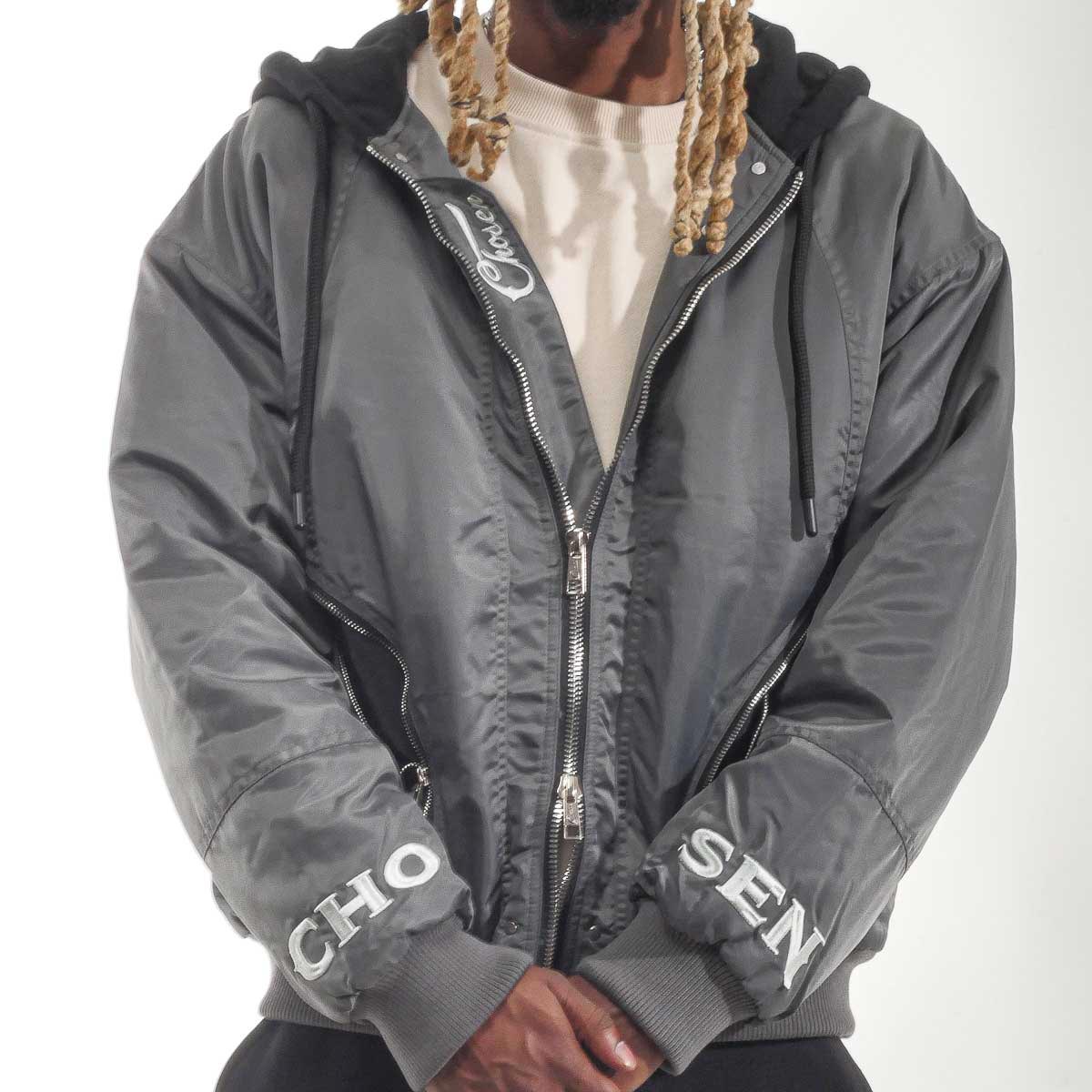 Relaxed hooded bomber jacket