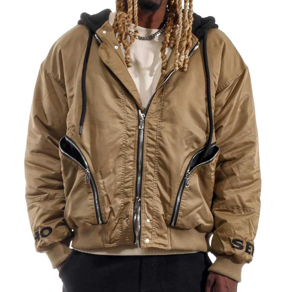 Relaxed hooded bomber jacket