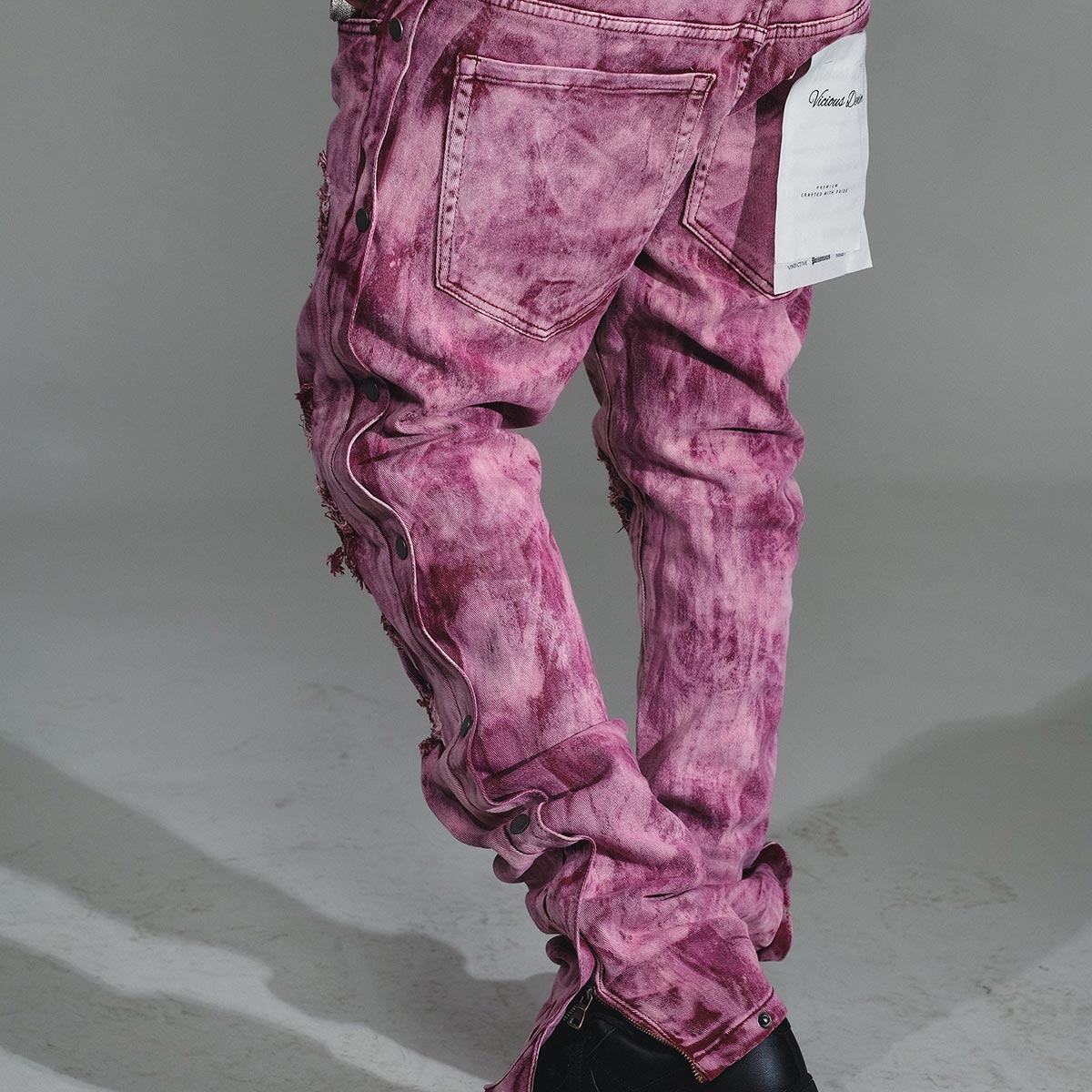 Rip & repair side button straight leg denim