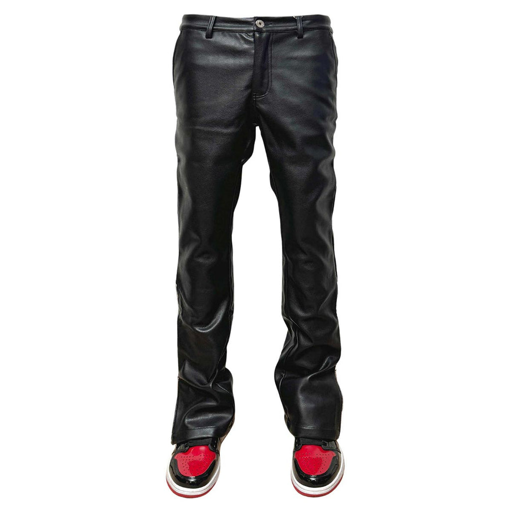 Vegan leather flared fit w/ side zipper contrast detail