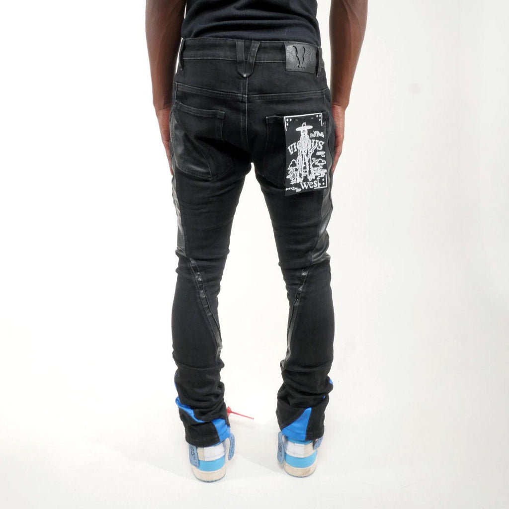 Stack denim w/ leather cut & sew details
