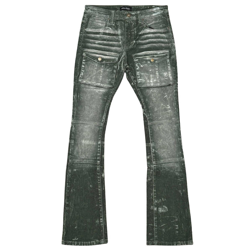 Velvet coated denim flared fit