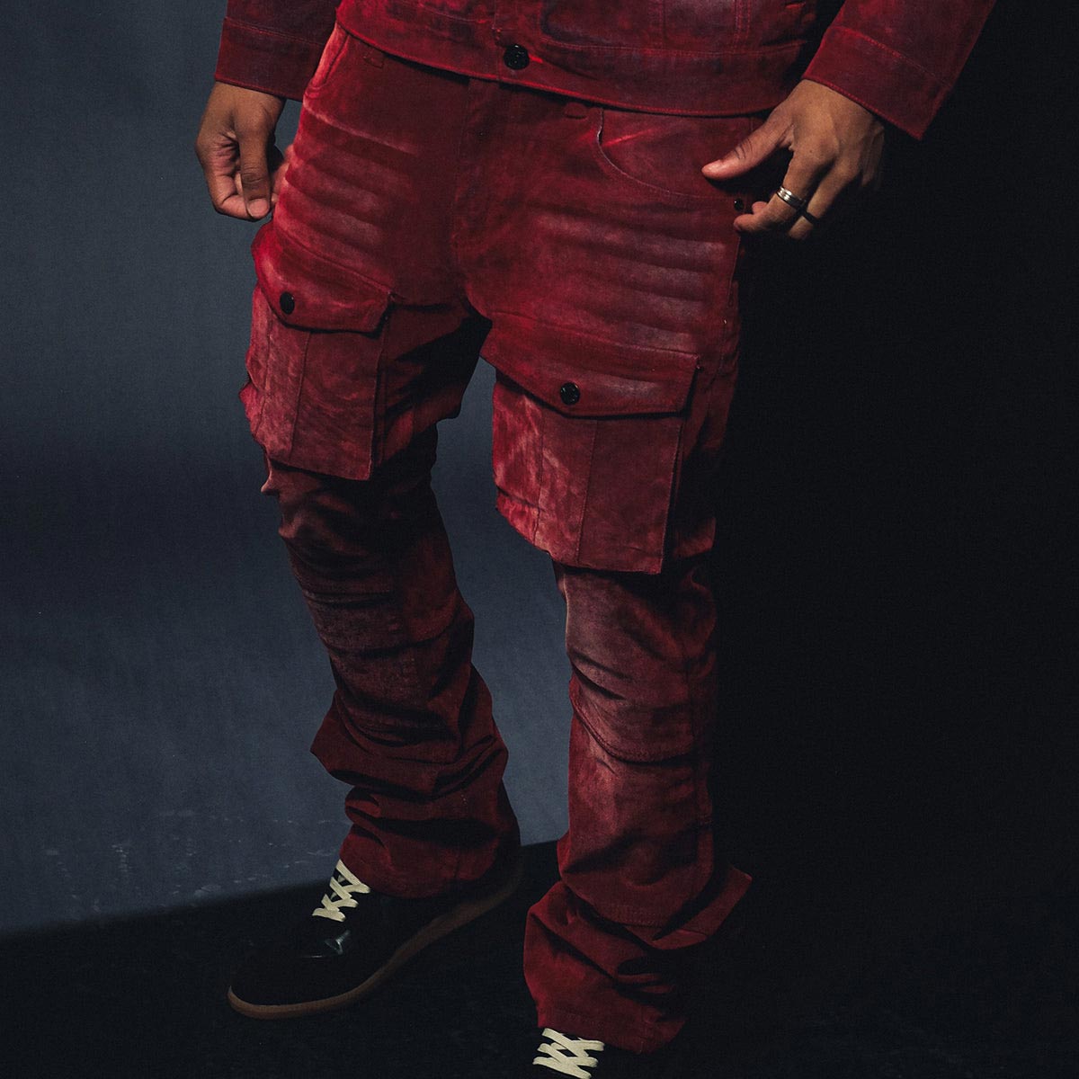 Velvet coated denim flared fit