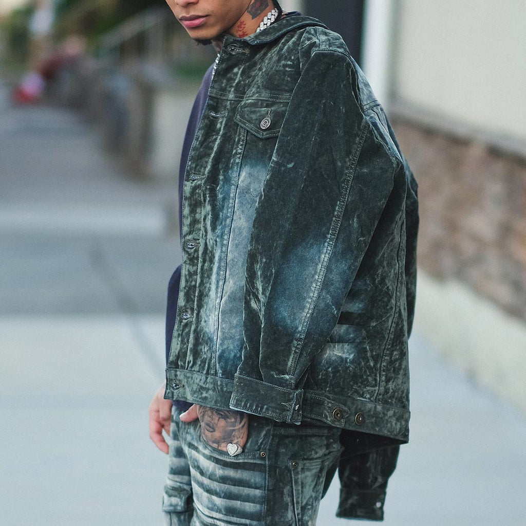 Velvet coated denim jacket