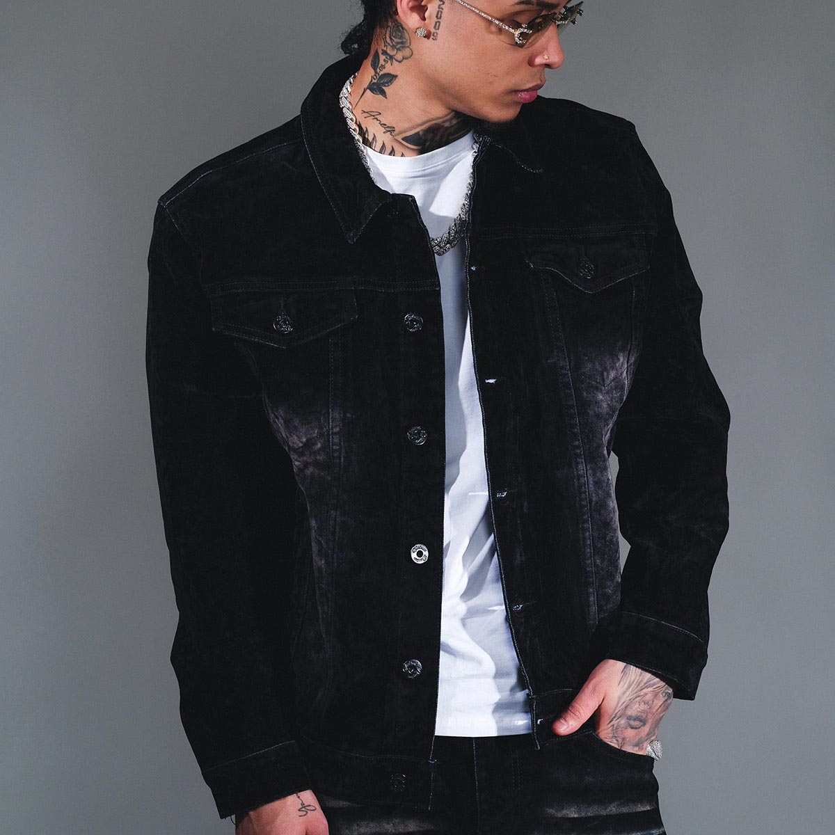 Velvet coated denim jacket