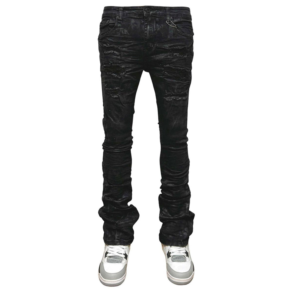 Waxed flared fit denim