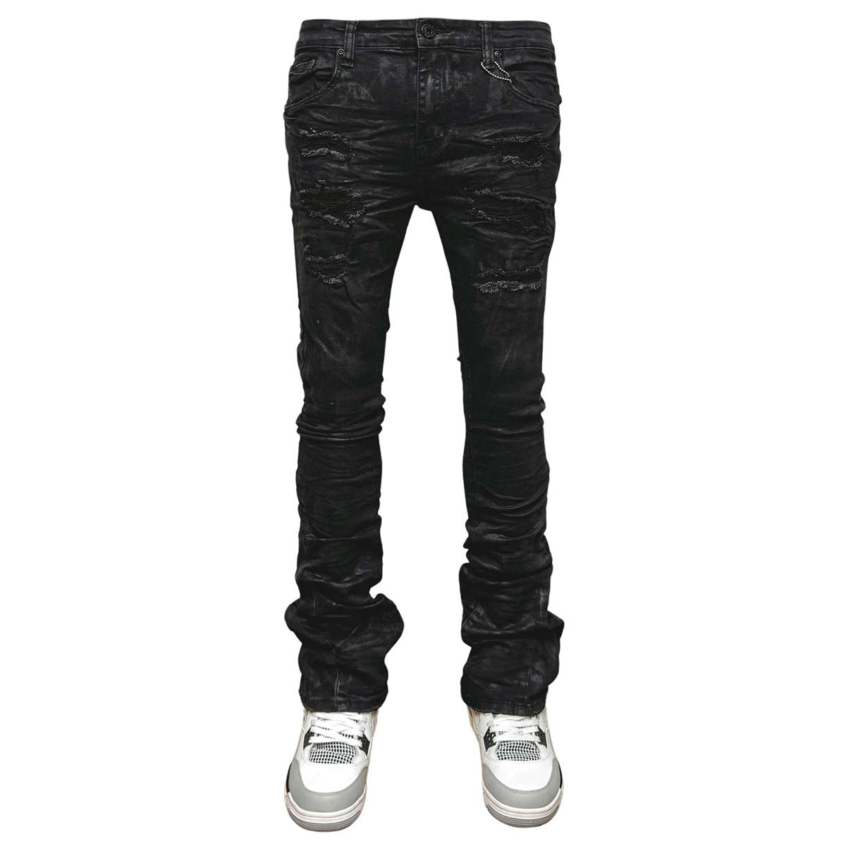 Waxed flared fit denim