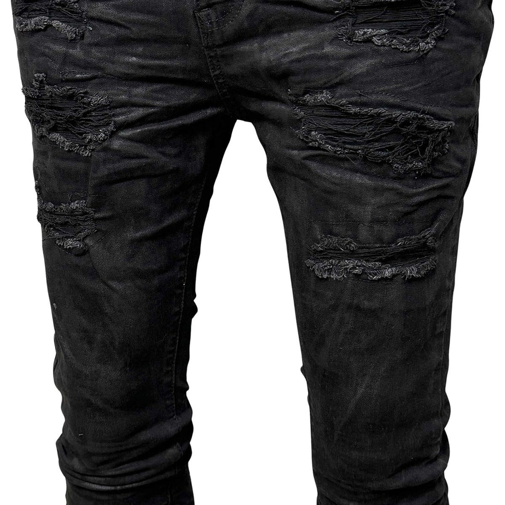 Waxed flared fit denim