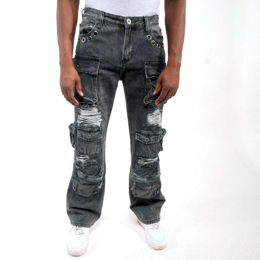 Multi cargo rip & repair western fit denim pant