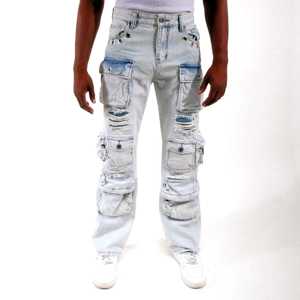 Multi cargo rip & repair western fit denim pant
