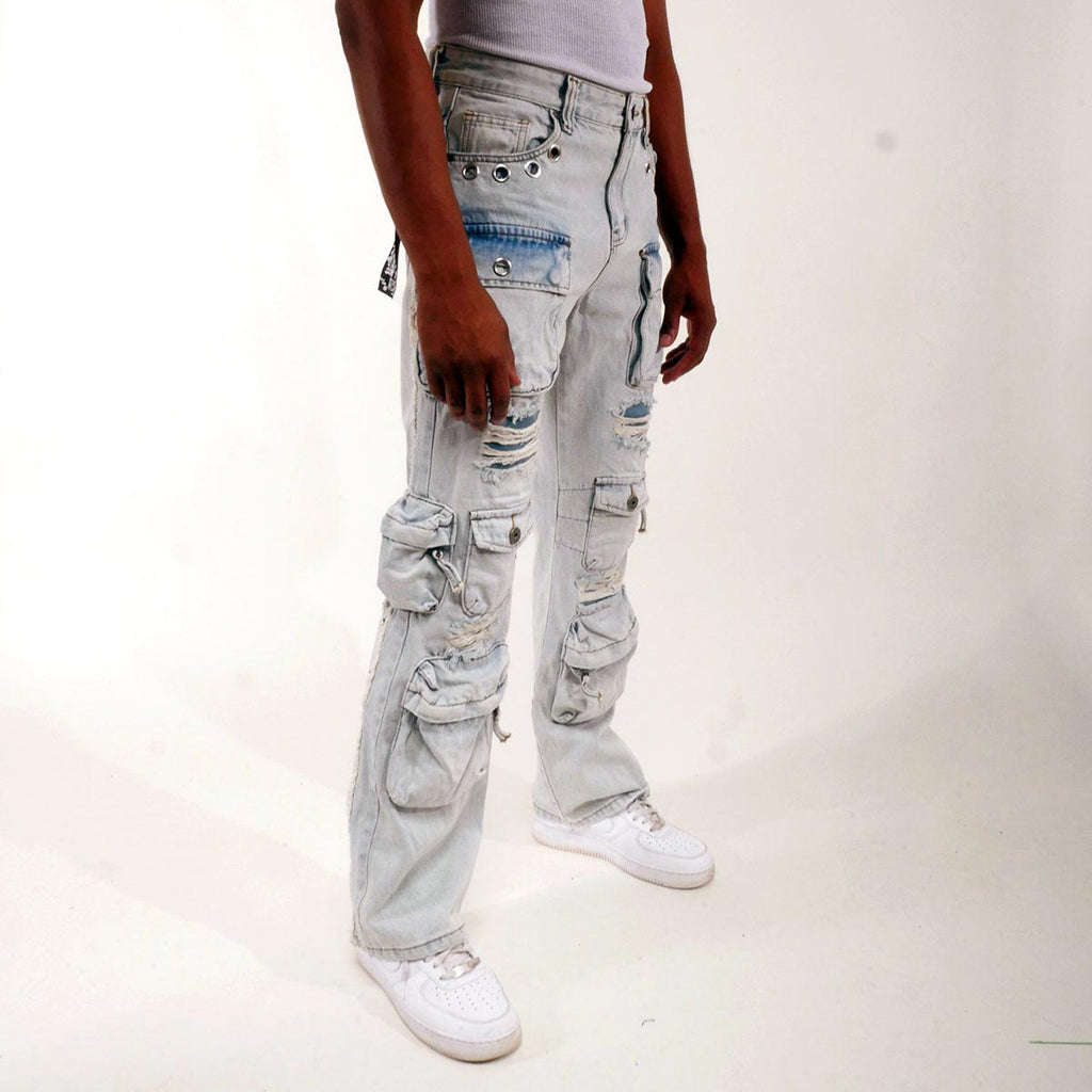 Multi cargo rip & repair western fit denim pant