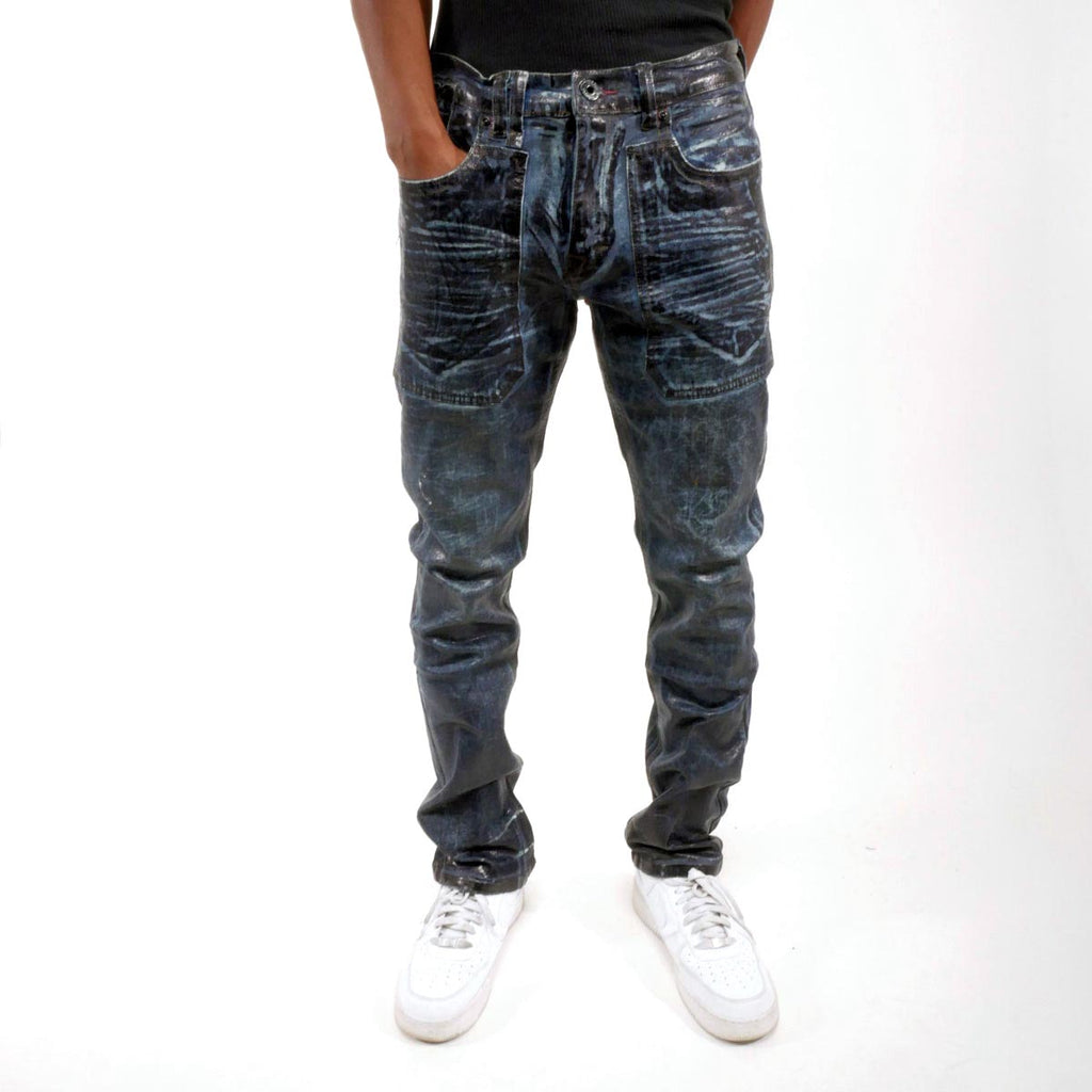 Patch pocket oil slick straight leg jean
