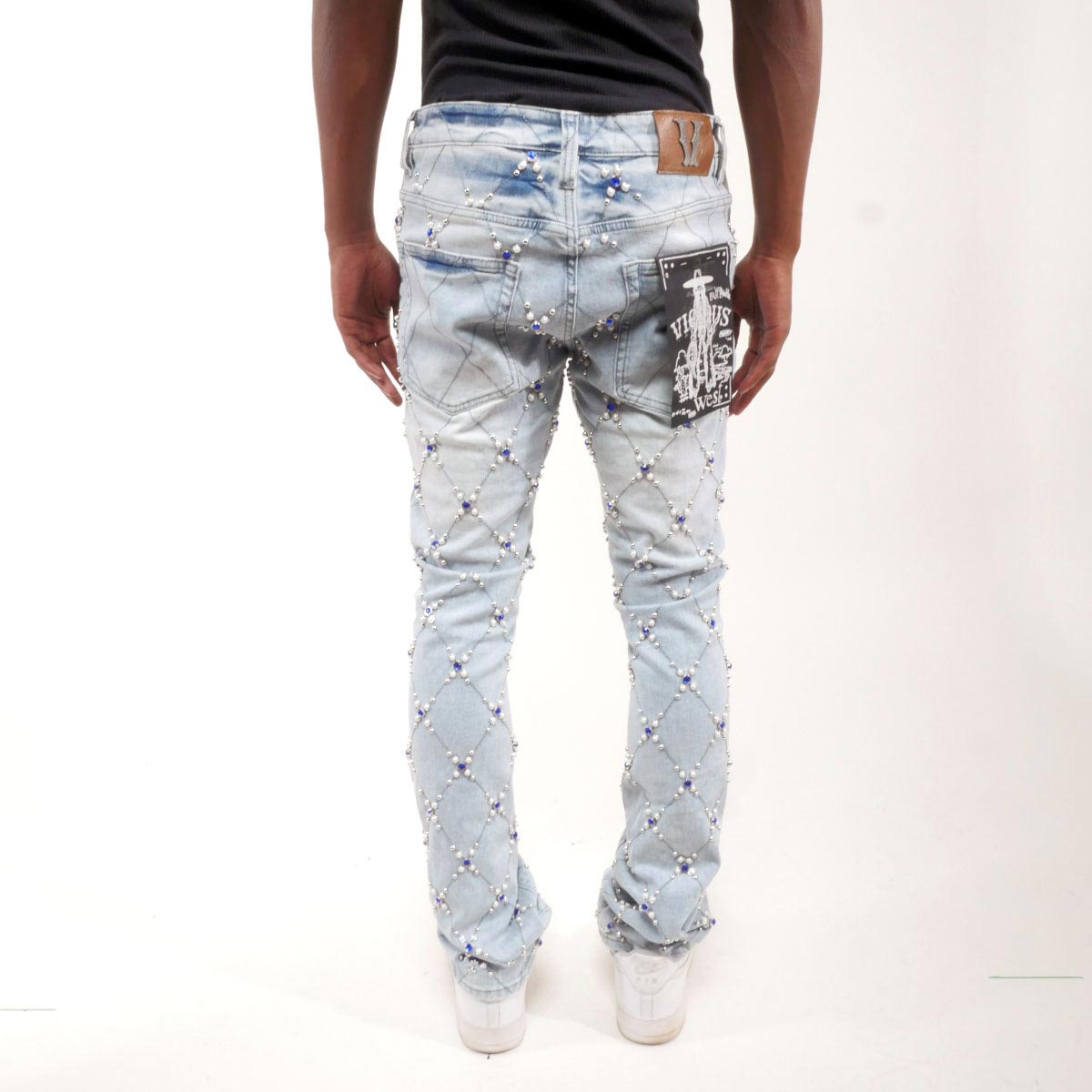 Rhinestone embellished flare denim pant