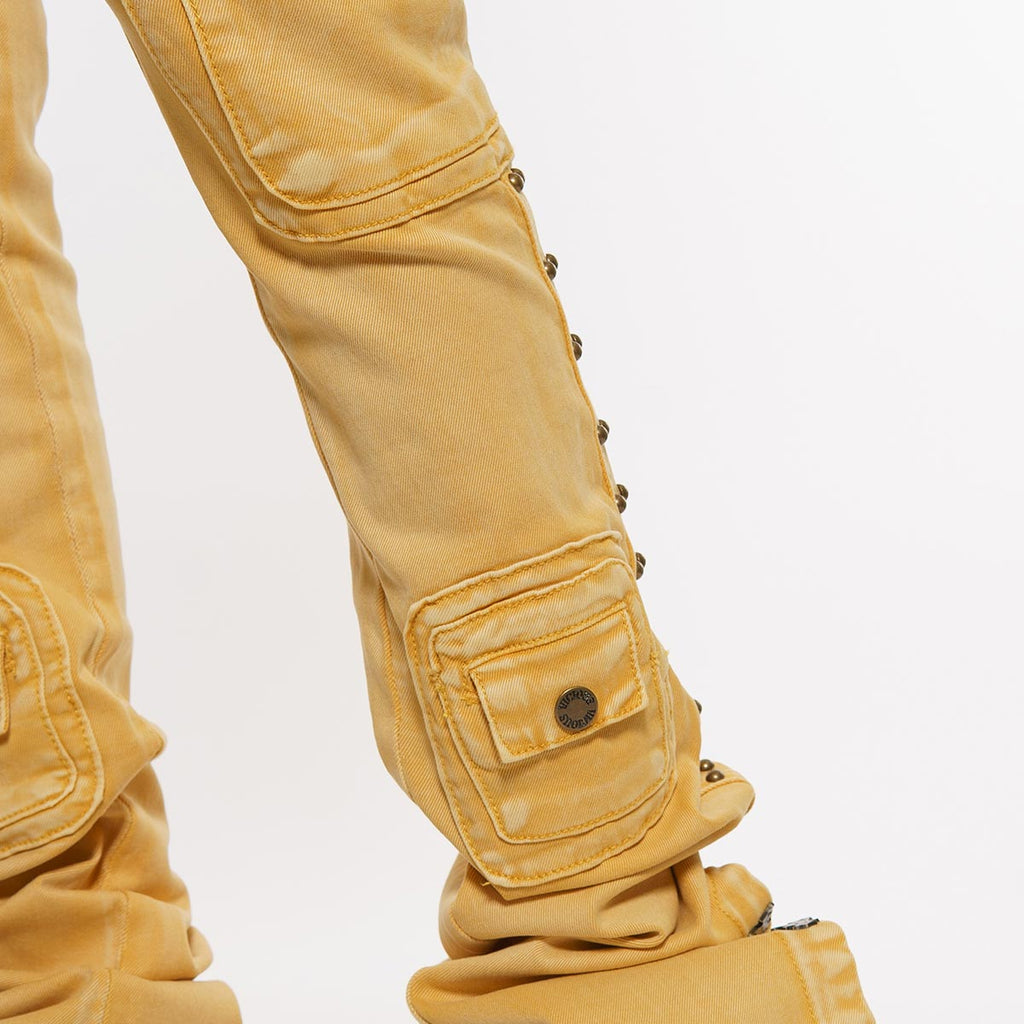 Studded warrior cargo flare fit denim pant