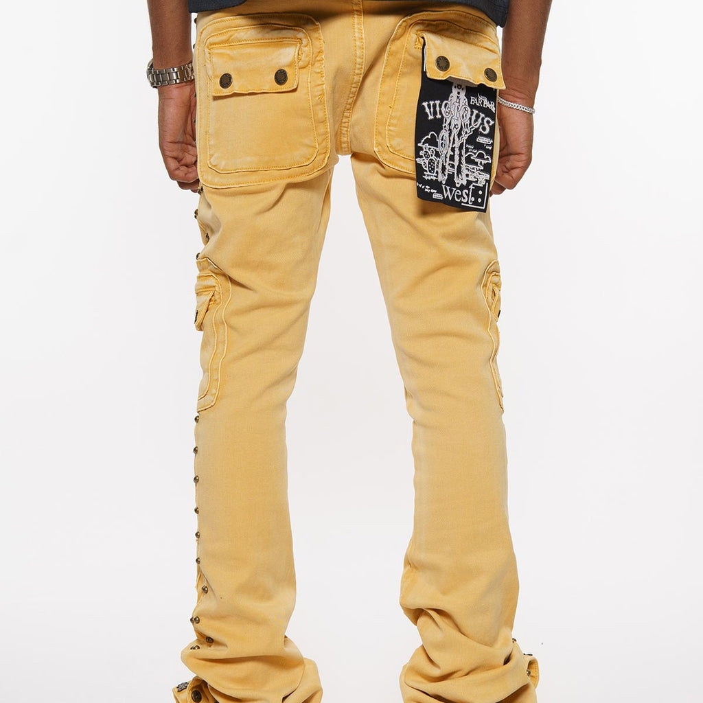 Studded warrior cargo flare fit denim pant