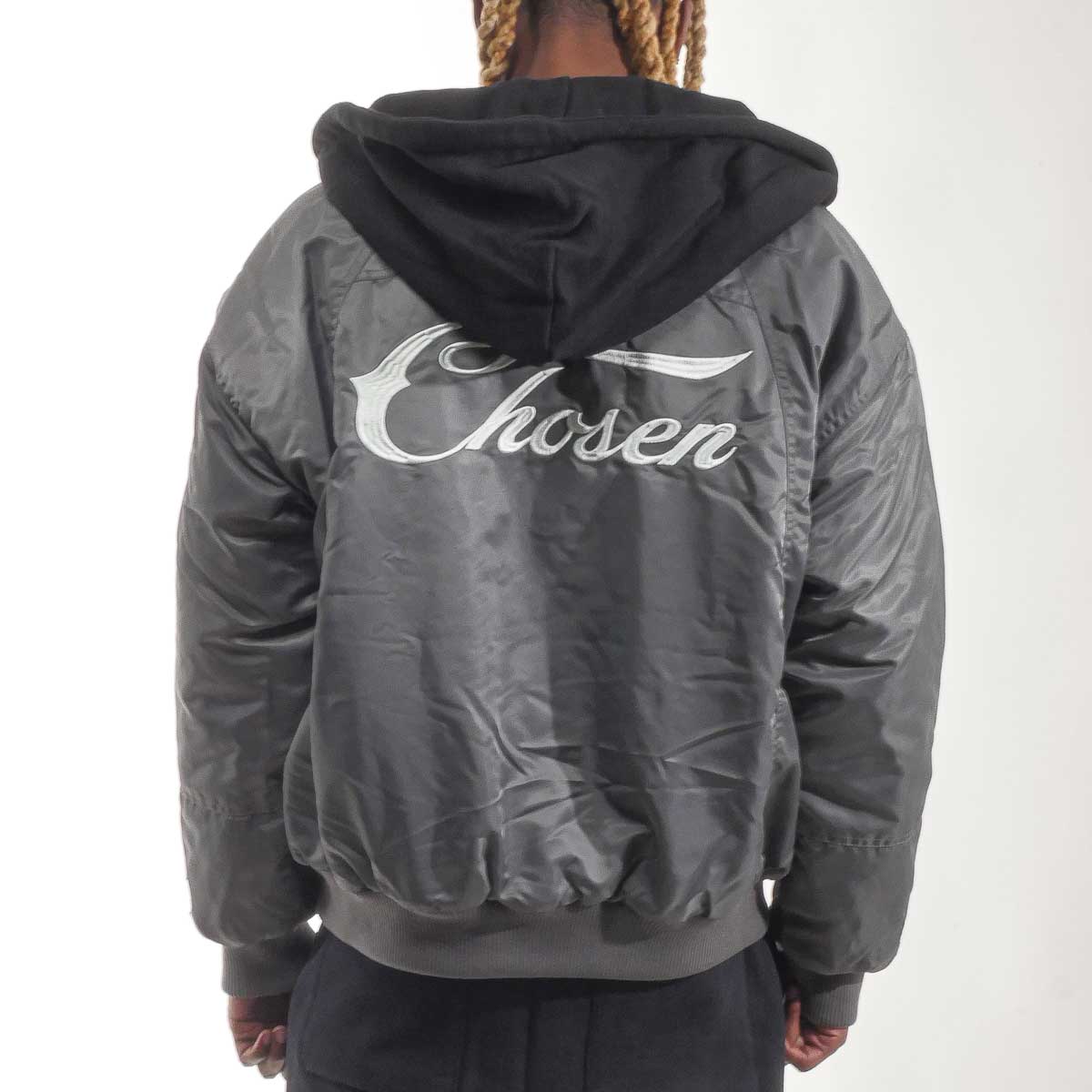 Relaxed hooded bomber jacket