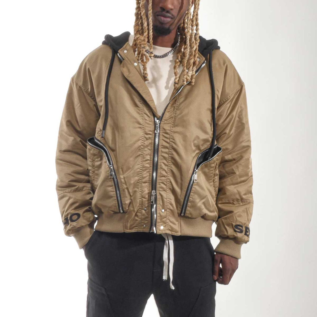 Relaxed hooded bomber jacket