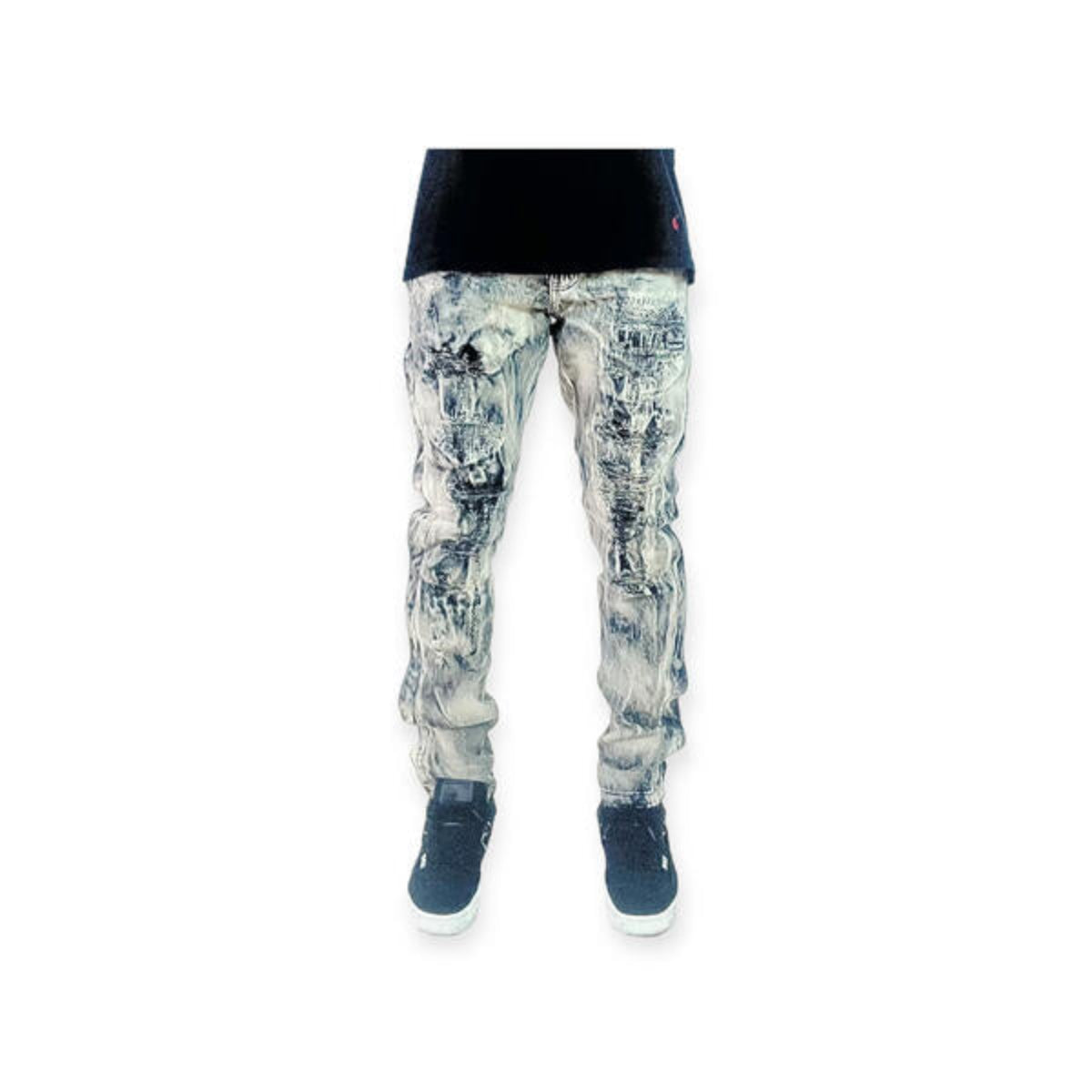 Rip & repair side button straight leg denim