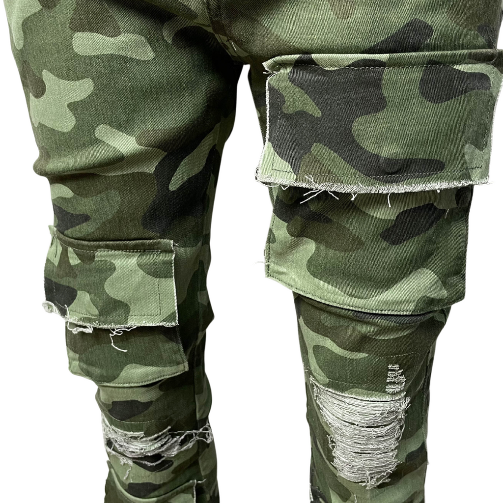 Men’s Rip & Repair Cargo Stack Jeans – Stacked Denim Cargo Pants for All Seasons