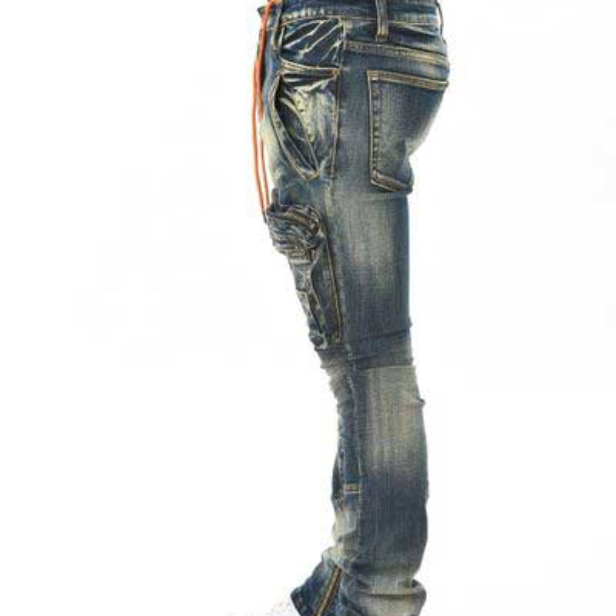 Zip cargo denim pants / flared fit