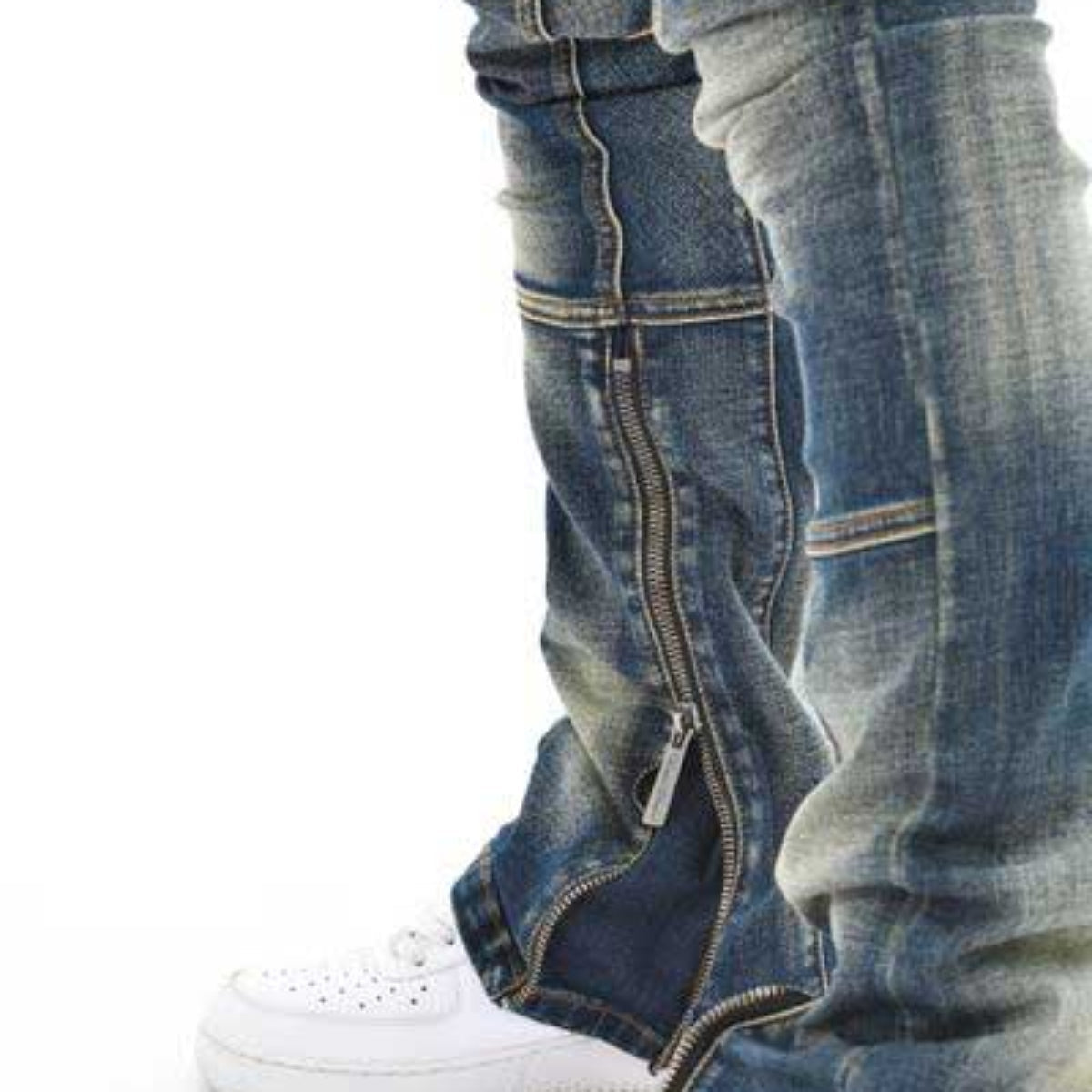 Zip cargo denim pants / flared fit