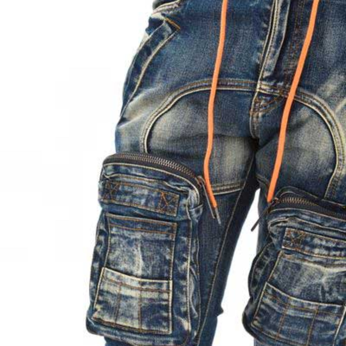 Zip cargo denim pants / flared fit