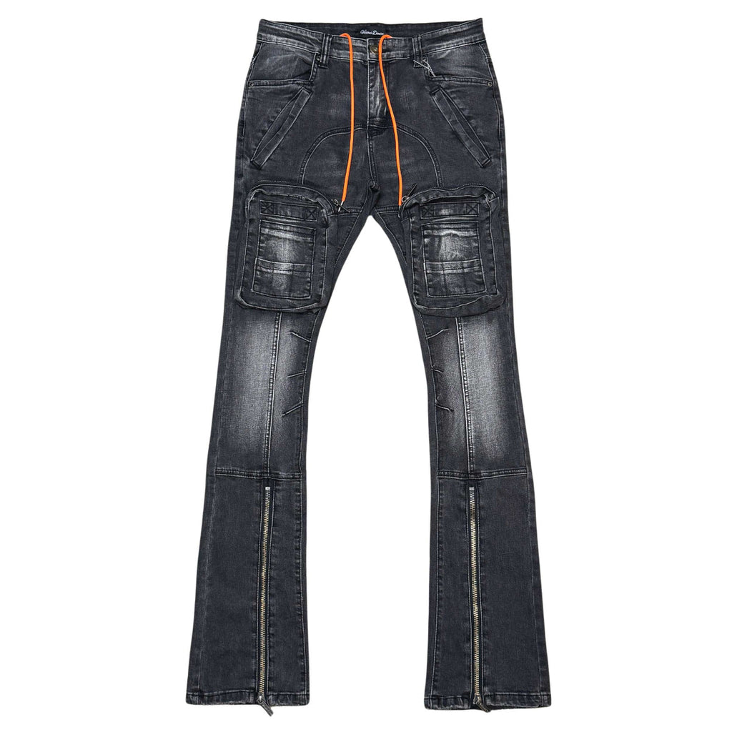 Zip cargo denim pants / flared fit