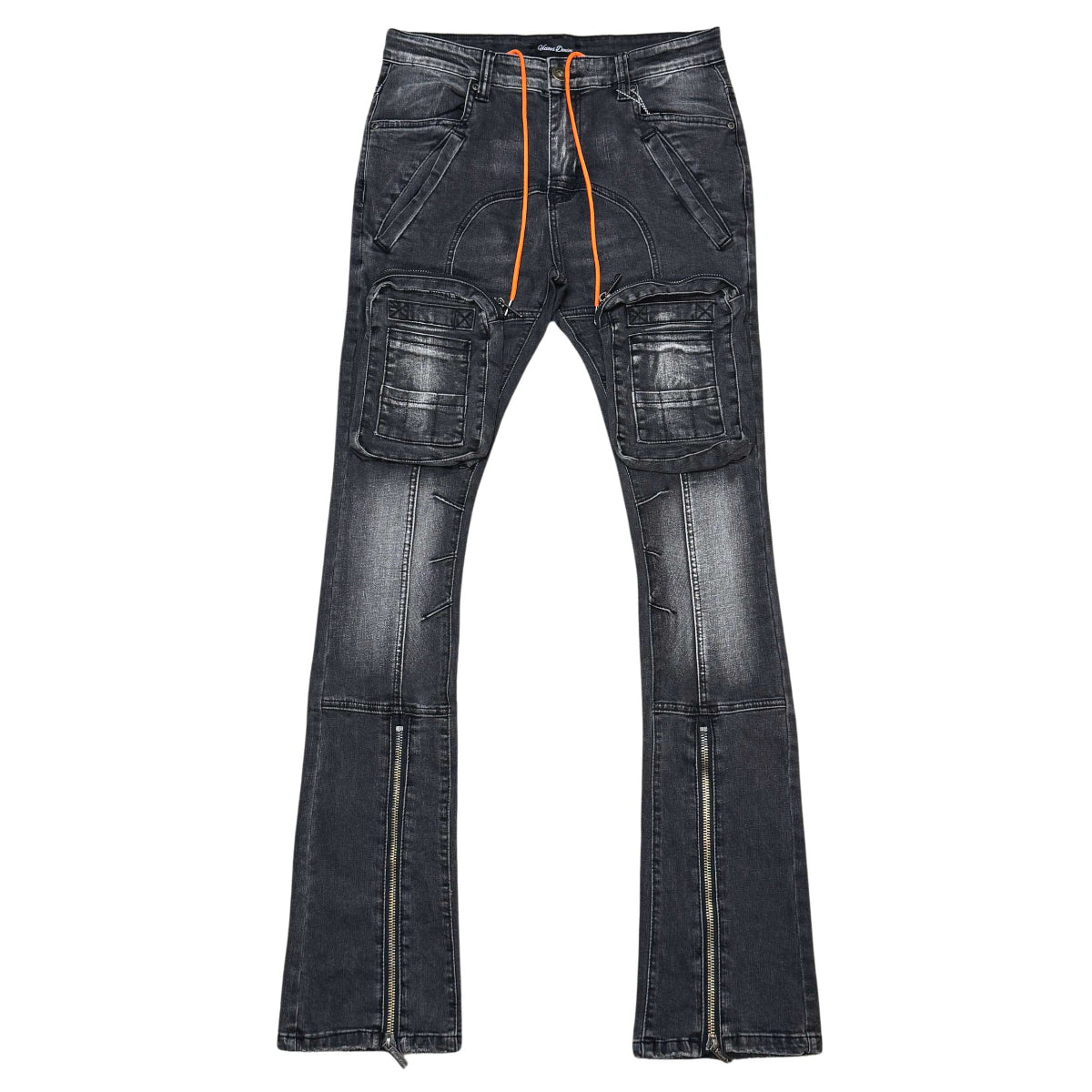 Zip cargo denim pants / flared fit