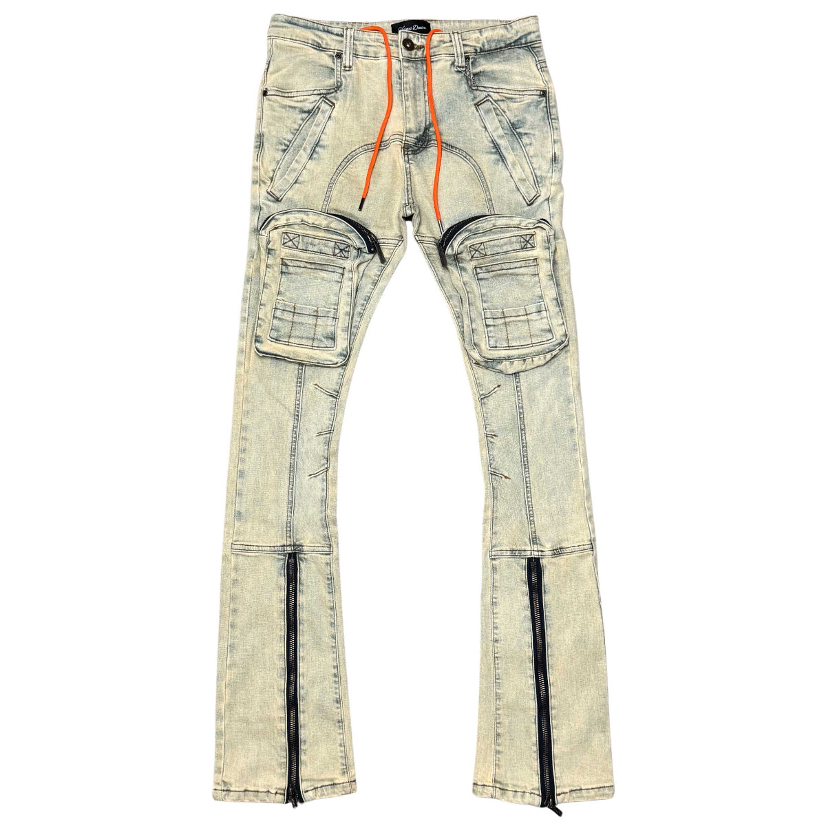 Zip cargo denim pants / flared fit