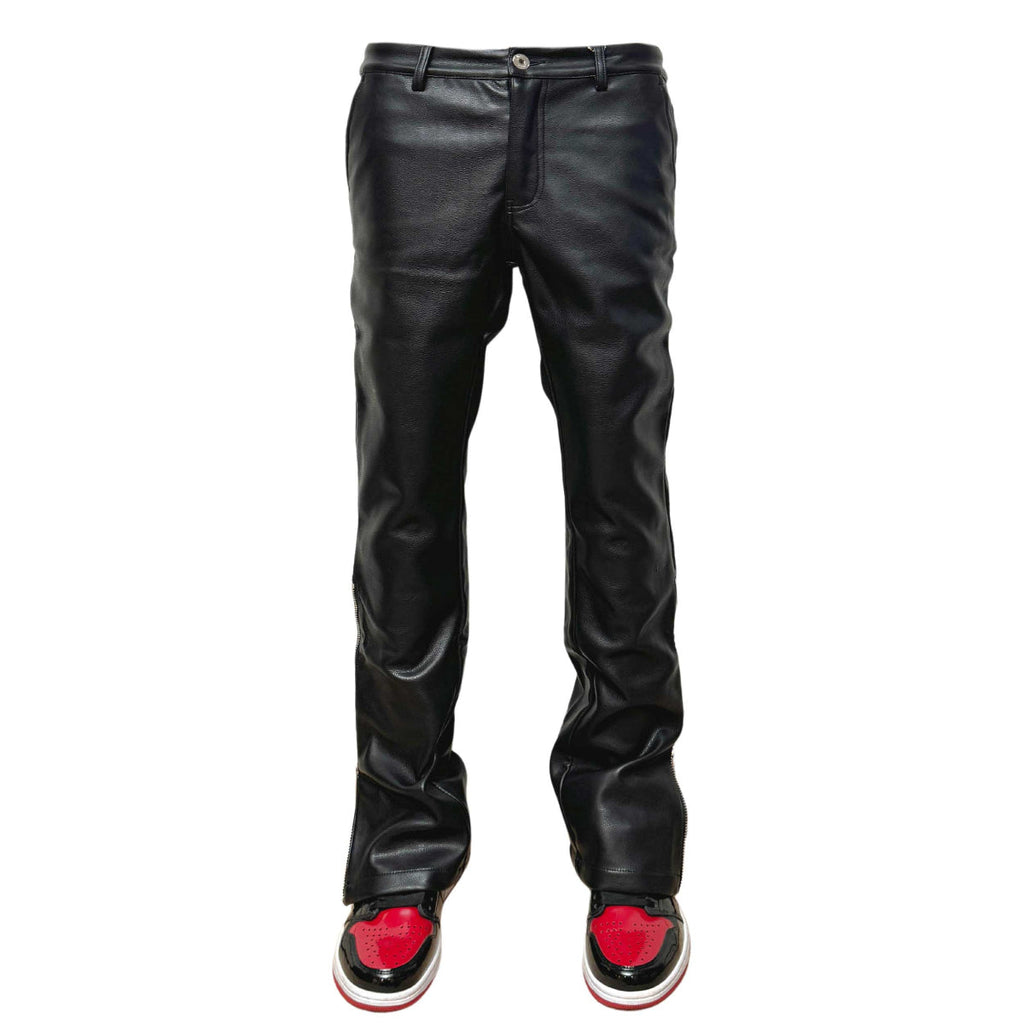 Vegan leather flared fit w/ side zipper contrast detail