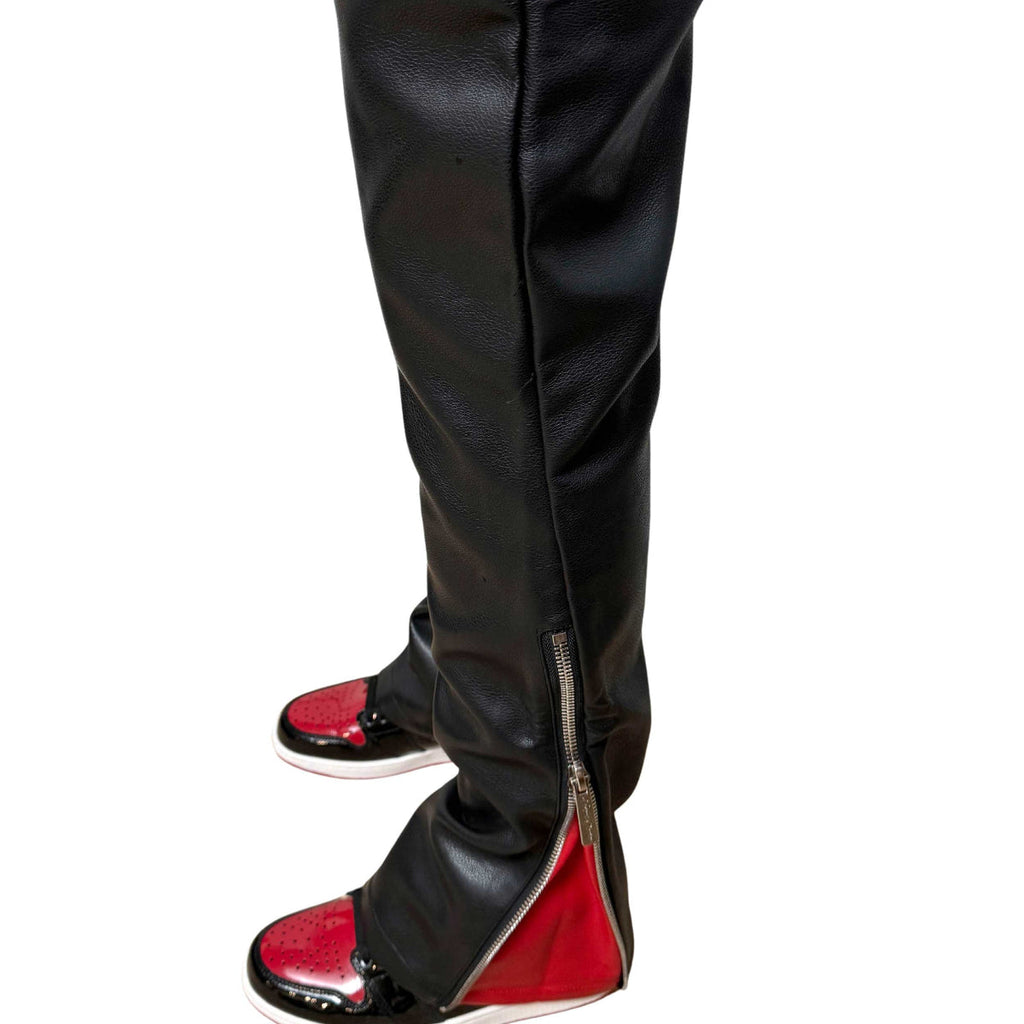 Vegan leather flared fit w/ side zipper contrast detail