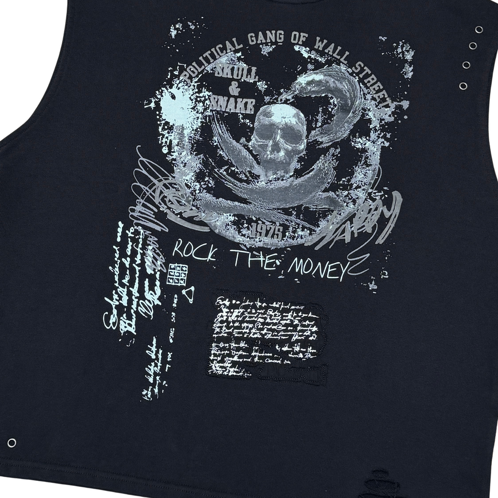 Distressed oversize french terry sleeveless tee