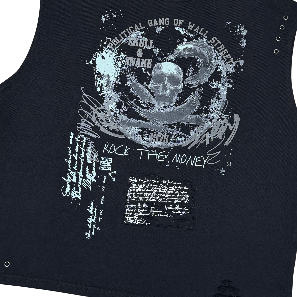 Distressed oversize french terry sleeveless tee