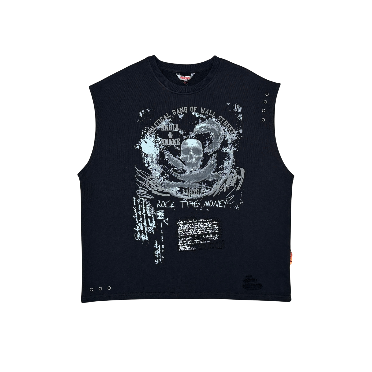 Distressed oversize french terry sleeveless tee