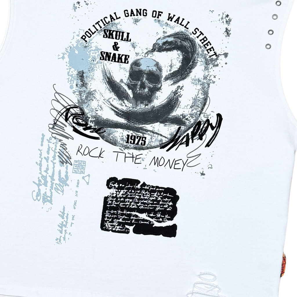 Distressed oversize french terry sleeveless tee