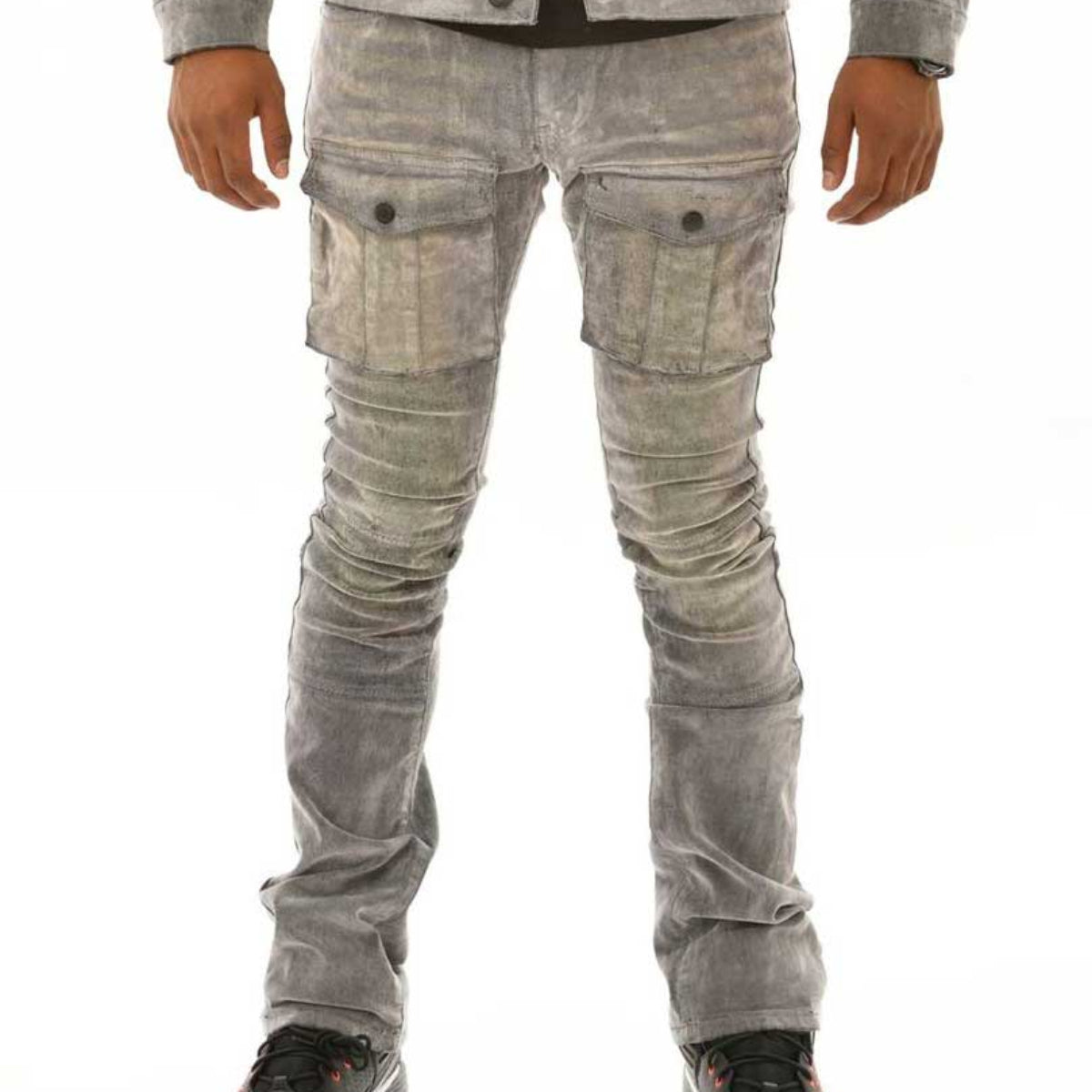 Velvet coated denim flared fit