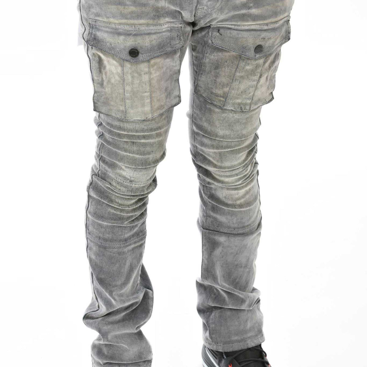 Velvet coated denim flared fit