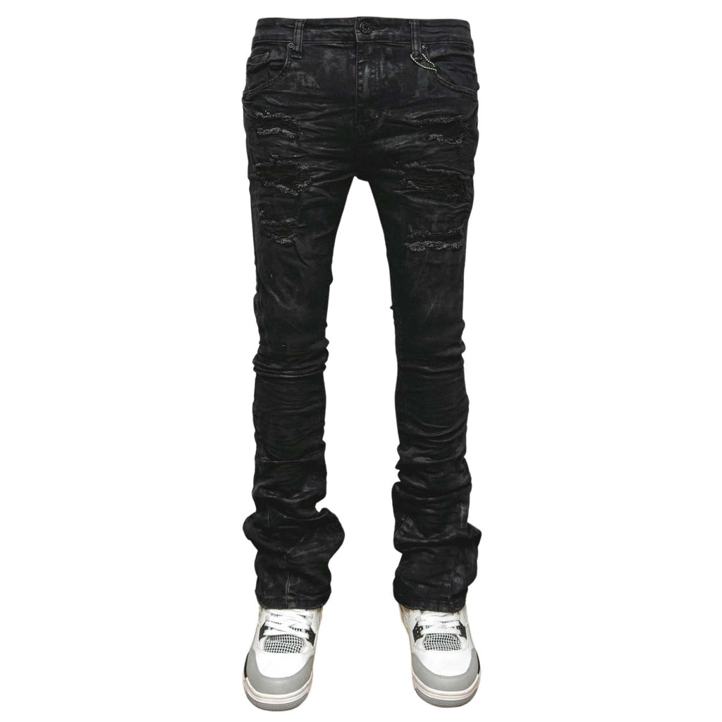 Waxed flared fit denim