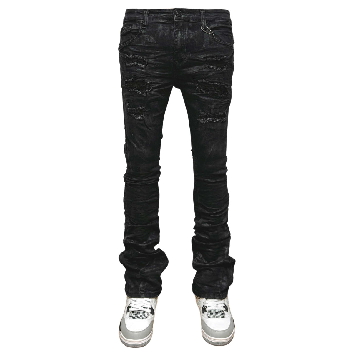 Waxed flared fit denim