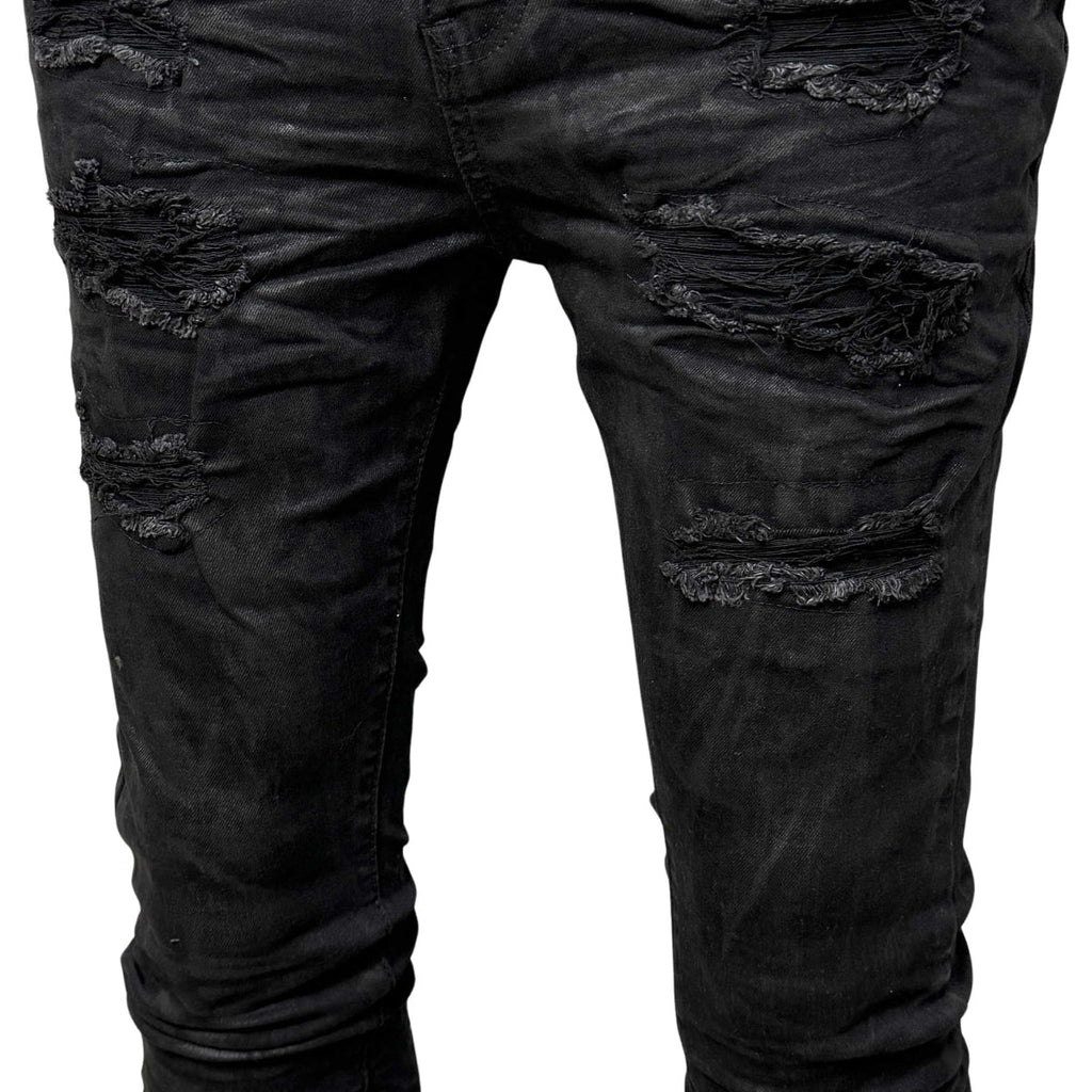 Waxed flared fit denim