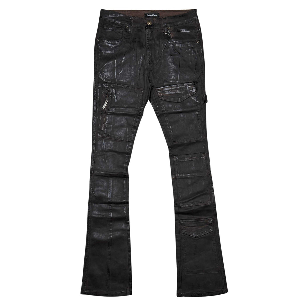 Coated denim flared fit pant