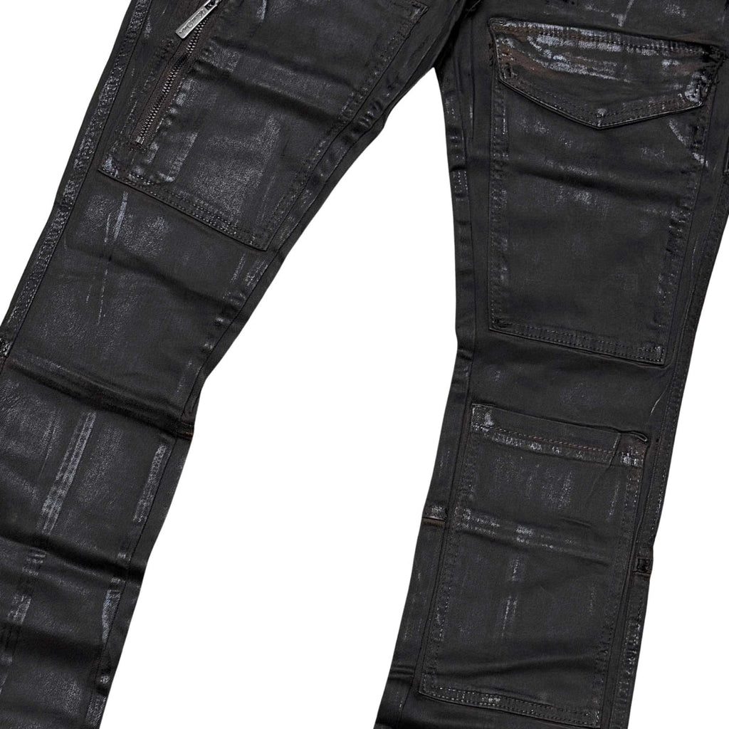 Coated denim flared fit pant