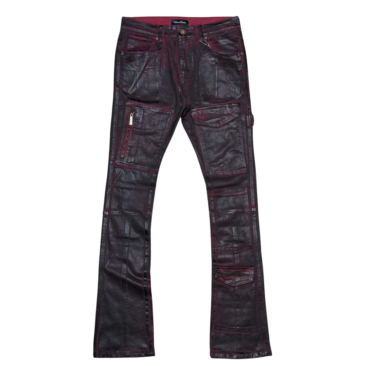Coated denim flared fit pant