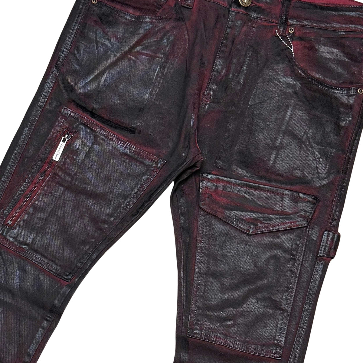 Coated denim flared fit pant