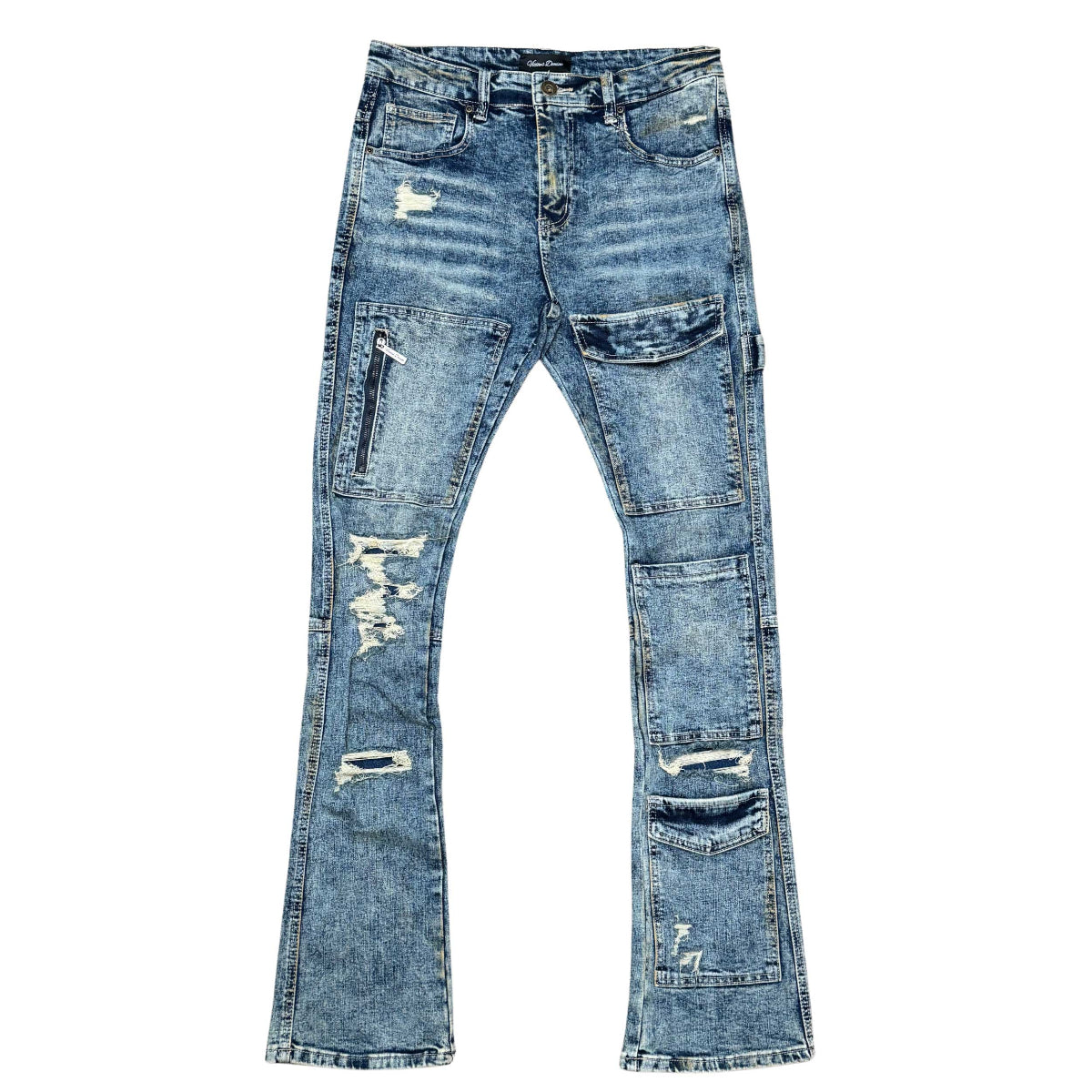 Coated denim flared fit pant