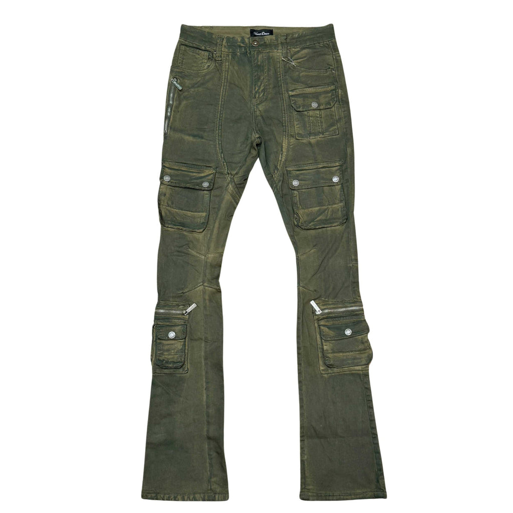 Coated denim flared fit pant