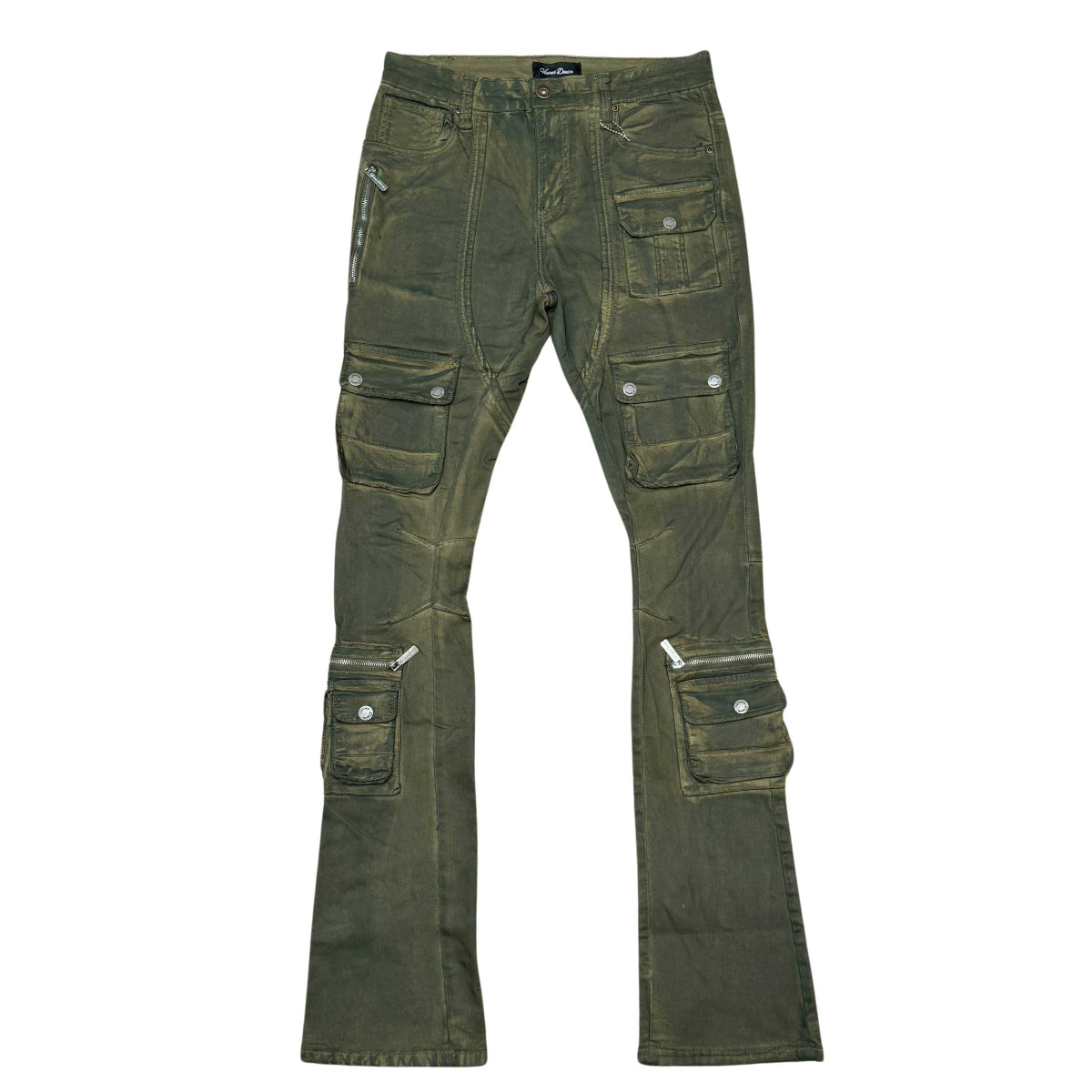 Coated denim flared fit pant