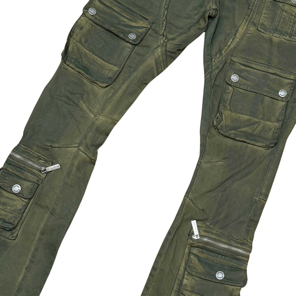 Coated denim flared fit pant