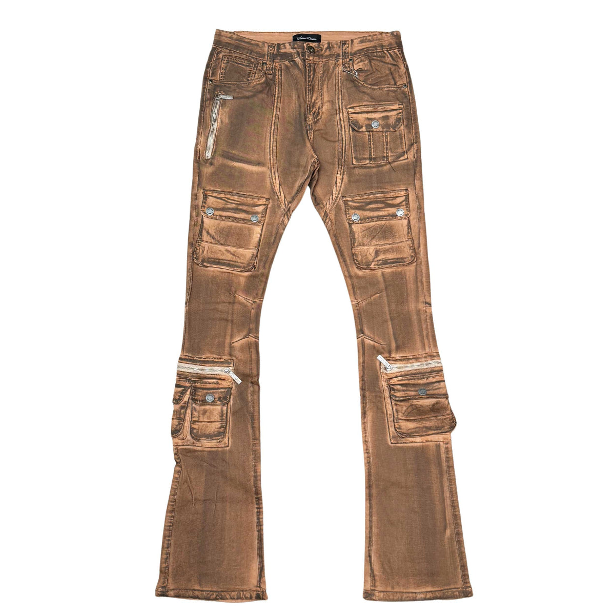 Coated denim flared fit pant