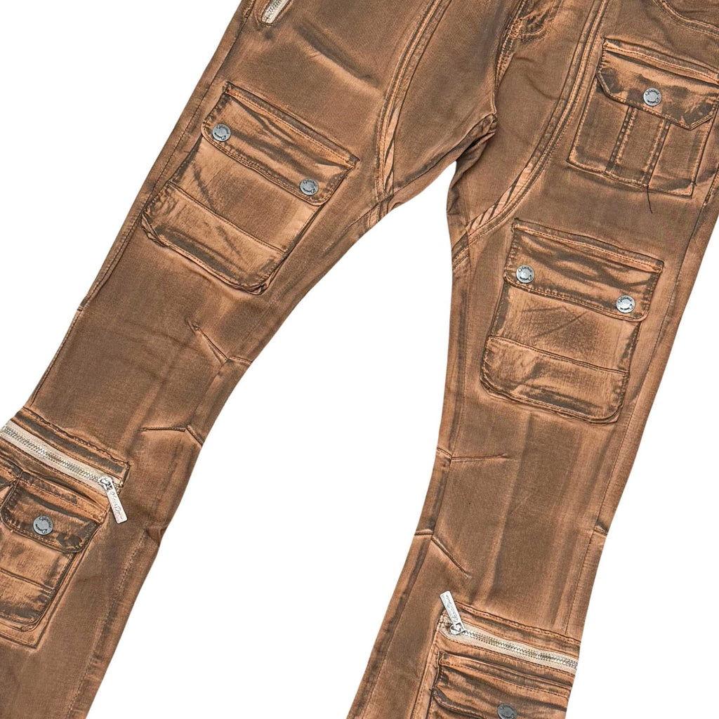 Coated denim flared fit pant